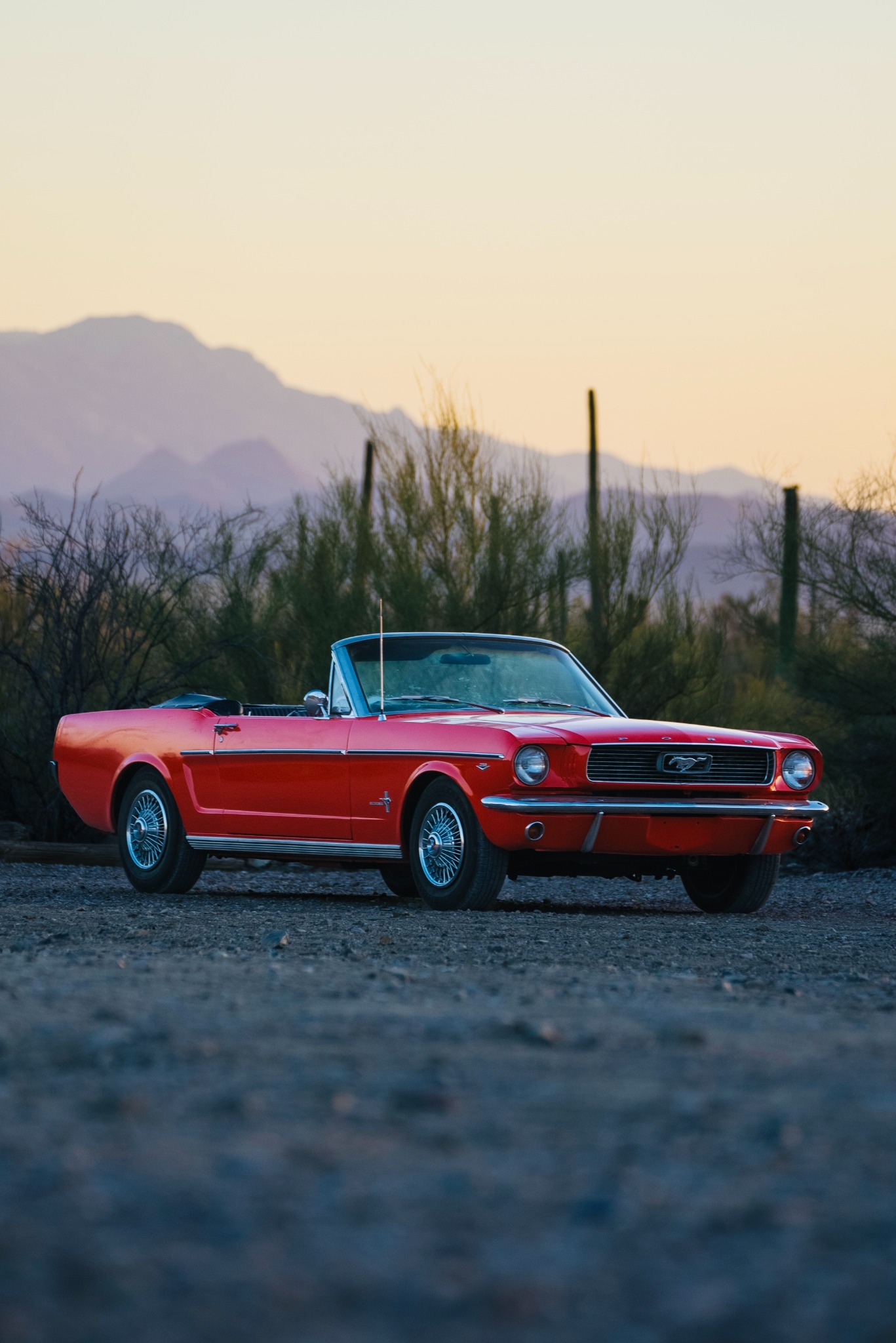 Red 1966 Ford Mustang Convertible in the Tucson desert